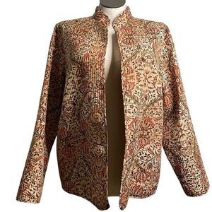 Womens Reversible Quilted Kantha Weave Jacket 1X Mosaic Tapestry Lightweight